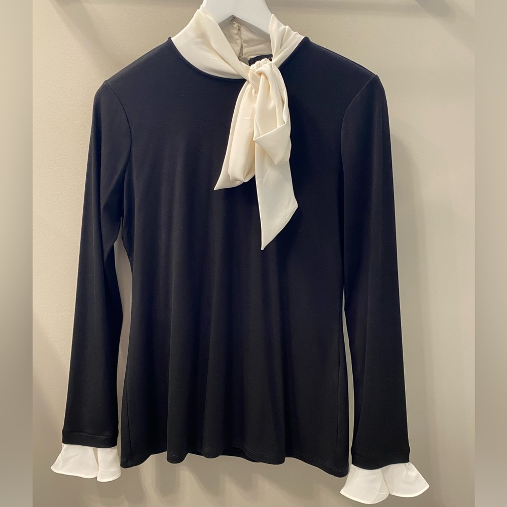 White House Black market black top with chiffon neck tie. Size M